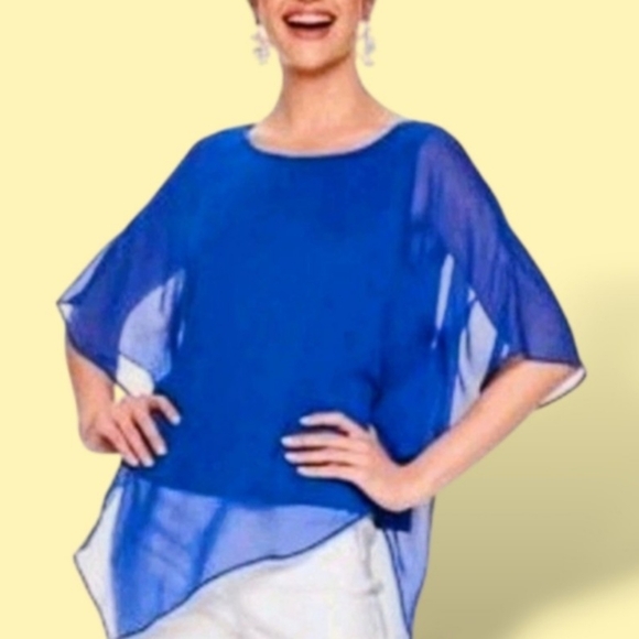 💎Like New! Gorgeous Layered, Floaty Top in Dark Blue by Dana Buchman - Picture 1 of 6